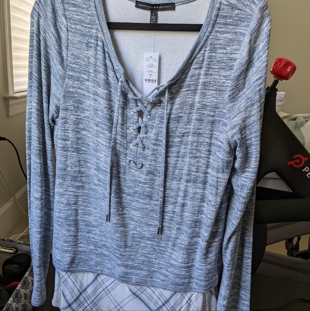 White House Black market lace up plaid shirt